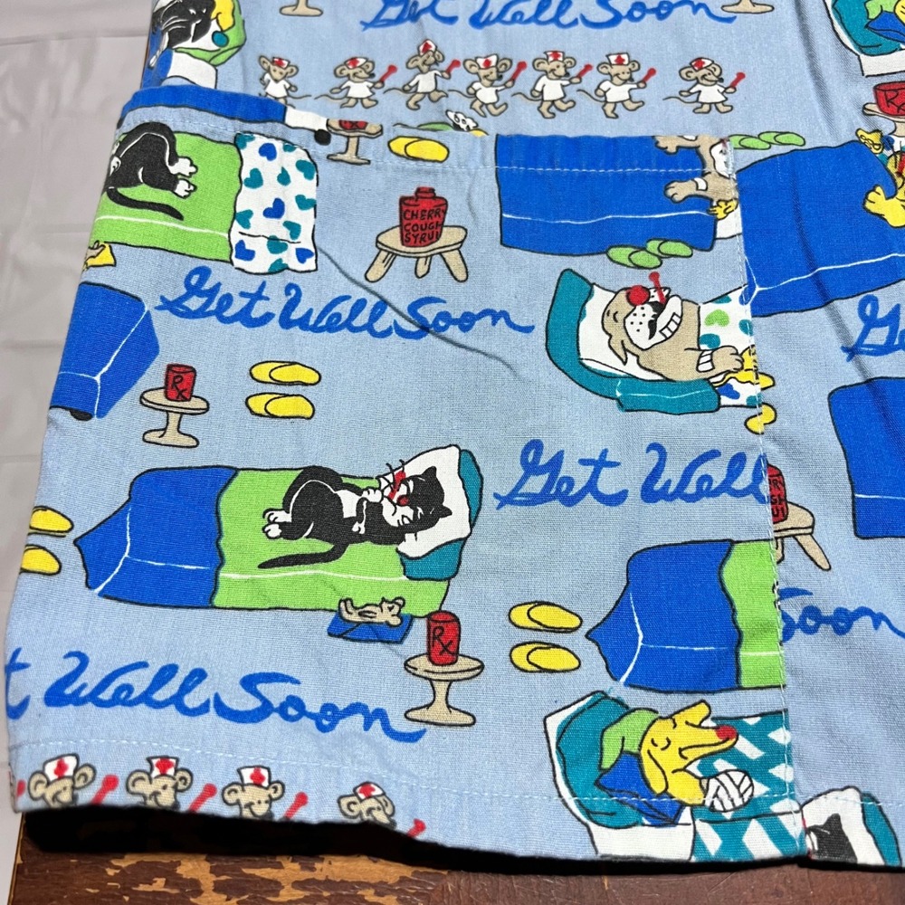 Scrubs Station Get Well Soon Cartoon Cats Dogs Mice Scrub Top Blue 3XL Plus Size - Picture 7 of 12